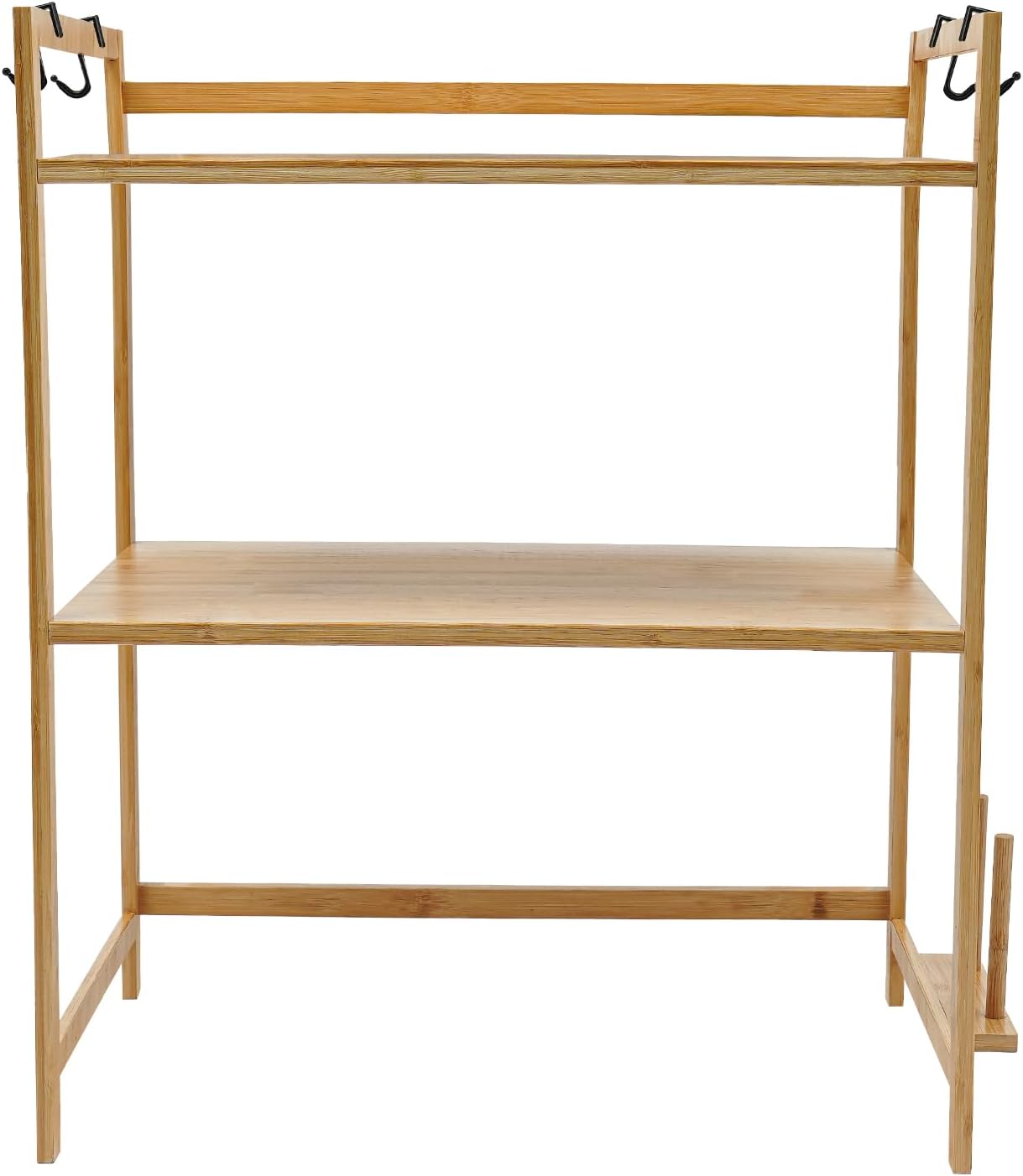 Shelves Organizers for Kitchen,2-Tier Bamboo Kitchen Countertop Organizer Shelves with 4 Hooks,Kitchen Storage Rack Countertop,Spice Rack Organizer,Bathroom Countertop Organizers and Storage, Beige