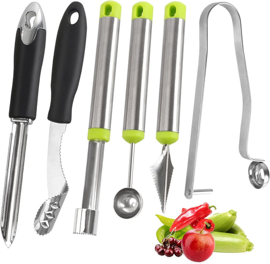 Openfly Vegetable Corer Tool, 6 Pcs Stainless Steel Fruit and Vegetable Corer Tools for Home Kitchen Cherry Pear Jujube Zucchini Chili