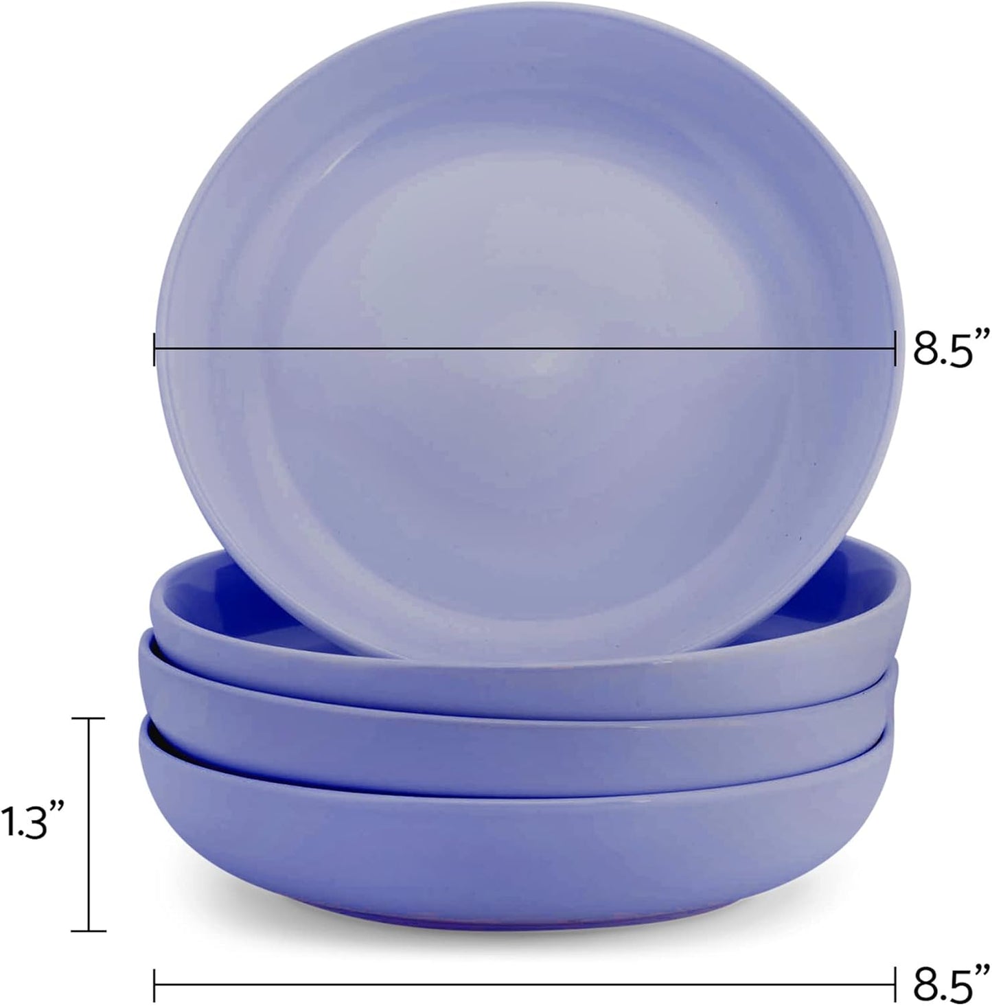 Elanze Designs Bistro Glossy Ceramic 8.5 inch Shallow Pasta Dinner Bowls Set of 4 - Perfect for Everyday uses from Italian Style Pasta to Caesar Salad, and Ramen to Pho, Violet Purple