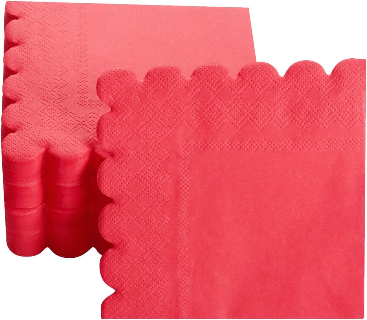 100 Pack Cocktail Napkin 2-Ply Scalloped Edged Dessert Napkins Folded 5 x 5 Inches Disposable Napkins for Dinner Wedding Birthday Party Bridal Anniversary Reception Event (Red)