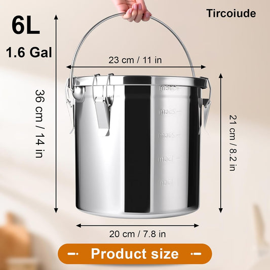 304 Stainless Steel Airtight Canister with Lids and 4 Locking Containers 10 lbs Rice Container for Bean Flour Oil Sugar Milk Storager Bucket (Handheld) 6L/1.6 Gal