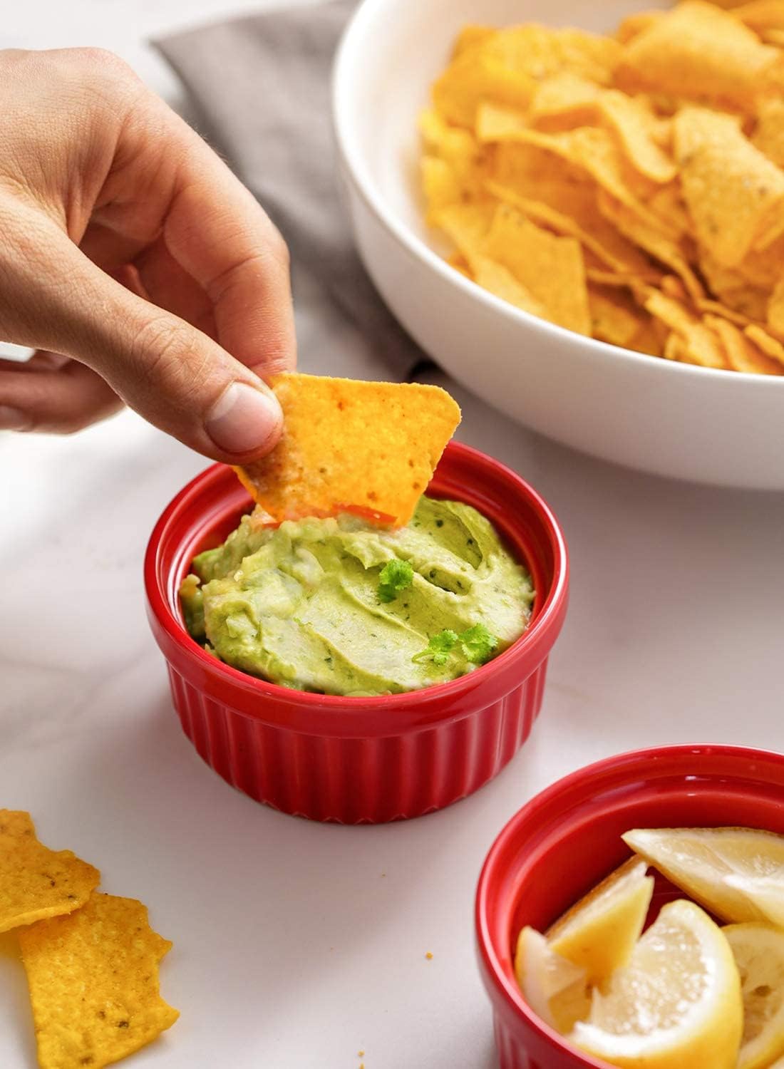 LE TAUCI Ramekins 4 OZ Oven Safe, Creme Brulee Ramekins, Pudding Custard Cups Souffle Ramiken, Dipping Sauce Dishes, Ceramic Ramekin Bowls Set of 6, True Red