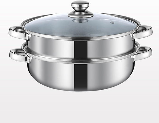 Steamer Pot for Cooking 5.0-Quart Steam Pot with Lid 2-tier Multipurpose Stainless Steel Steaming Cookware with Handle for Vegetable, Soups, Stews and Pasta