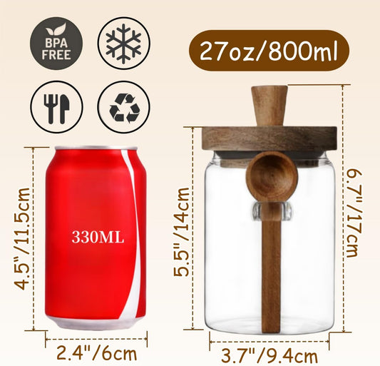 Glass Jar with Wooden Lid & Spoon, 27oz Food Storage Containers Coffee Jar Coffee Grounds Container, Glass Food Storage Canister (1 Pack)