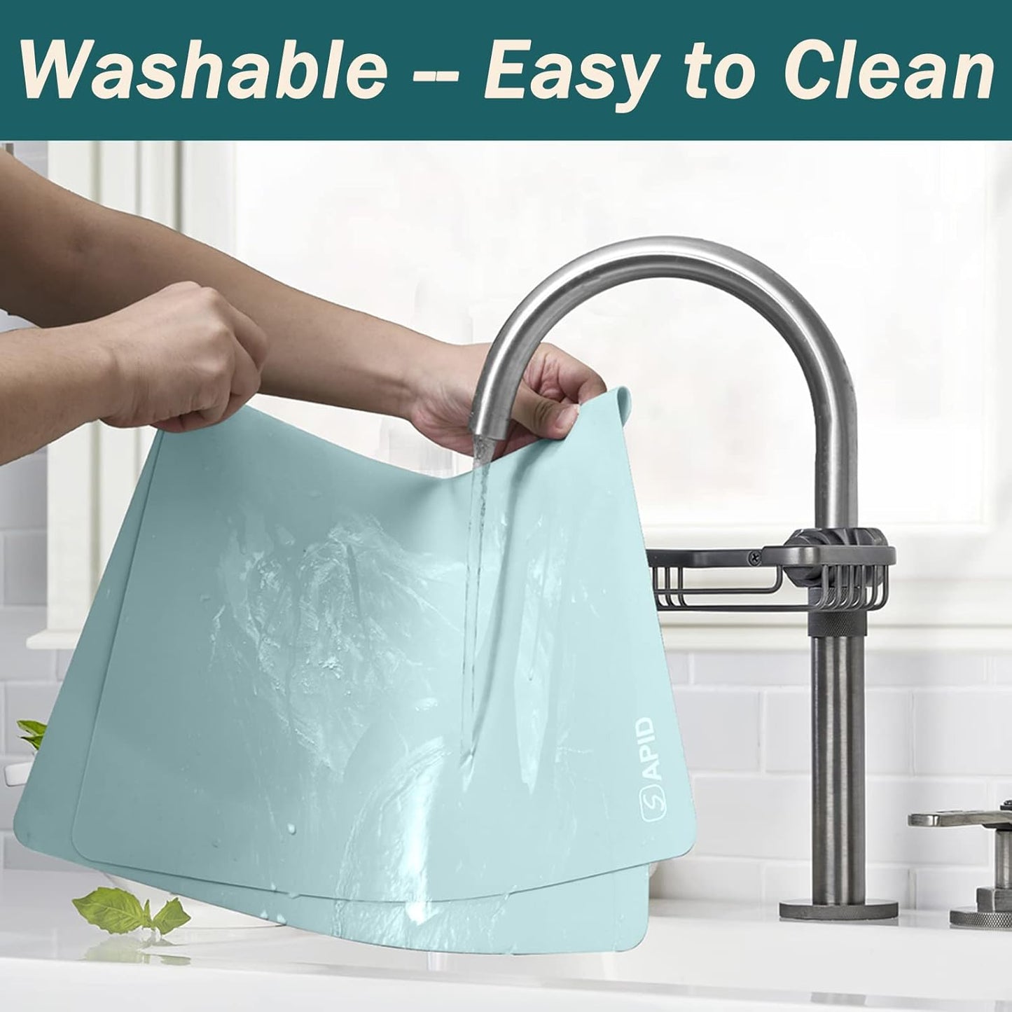 Extra Large Silicone Mat 36" x 24" Place Mats, Heat Resistant Mat for Kitchen Countertop Protector, Thick Placemats Washable Silicone Mats for Kitchen Counter Mat Dining Table Mat, Mint Green, Sapid