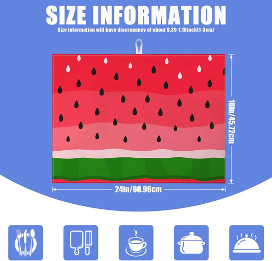 Watermelon Dish Drying Mat for Kitchen Counter Fruit Drying Pad Absorbent Reversible Dish Drainer Rack Mats Draining Pad 18"x24"Inch