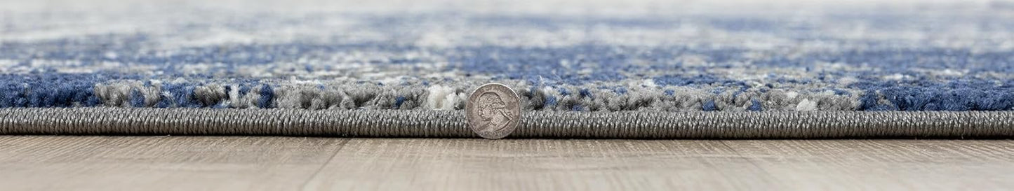 Keen Home Design Area Rugs - 5ft Round Non-Shedding, Abstract Rugs for Kitchen, Living Room, Bedroom, Dining Room, Entryway - Size: 5'3" Square, Navy/Grey/White