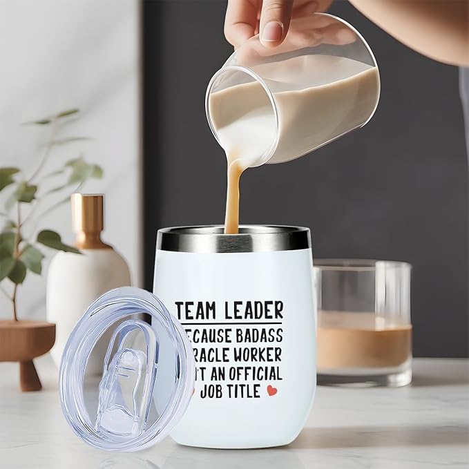 Leader Wine Tumbler, Team Leader Gifts for Women Leadership Entrepreneur Team Leader Coworker Birthday Appreciation Christmas, Coffee Cup Insulated Stainless Steel 12oz Wine Glass with Lid, Straw