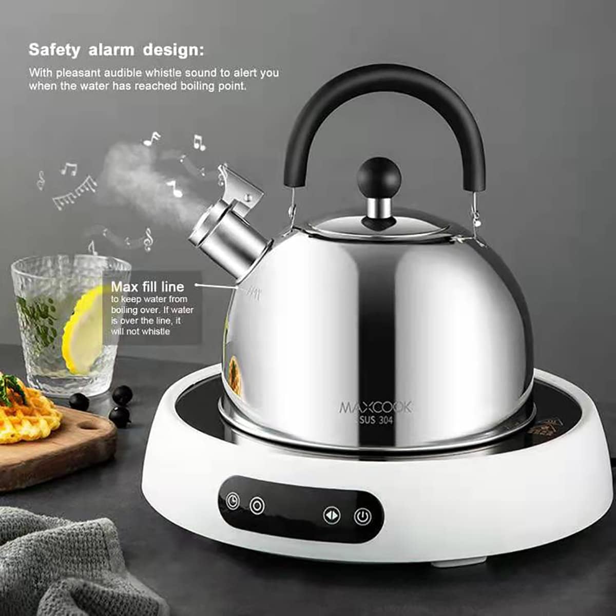 304 Stainless Steel Whistling Tea Kettle 2.1 Quart/2L, Suitable to Boiling Water & Tea on Induction Stove, Gas Stove Top