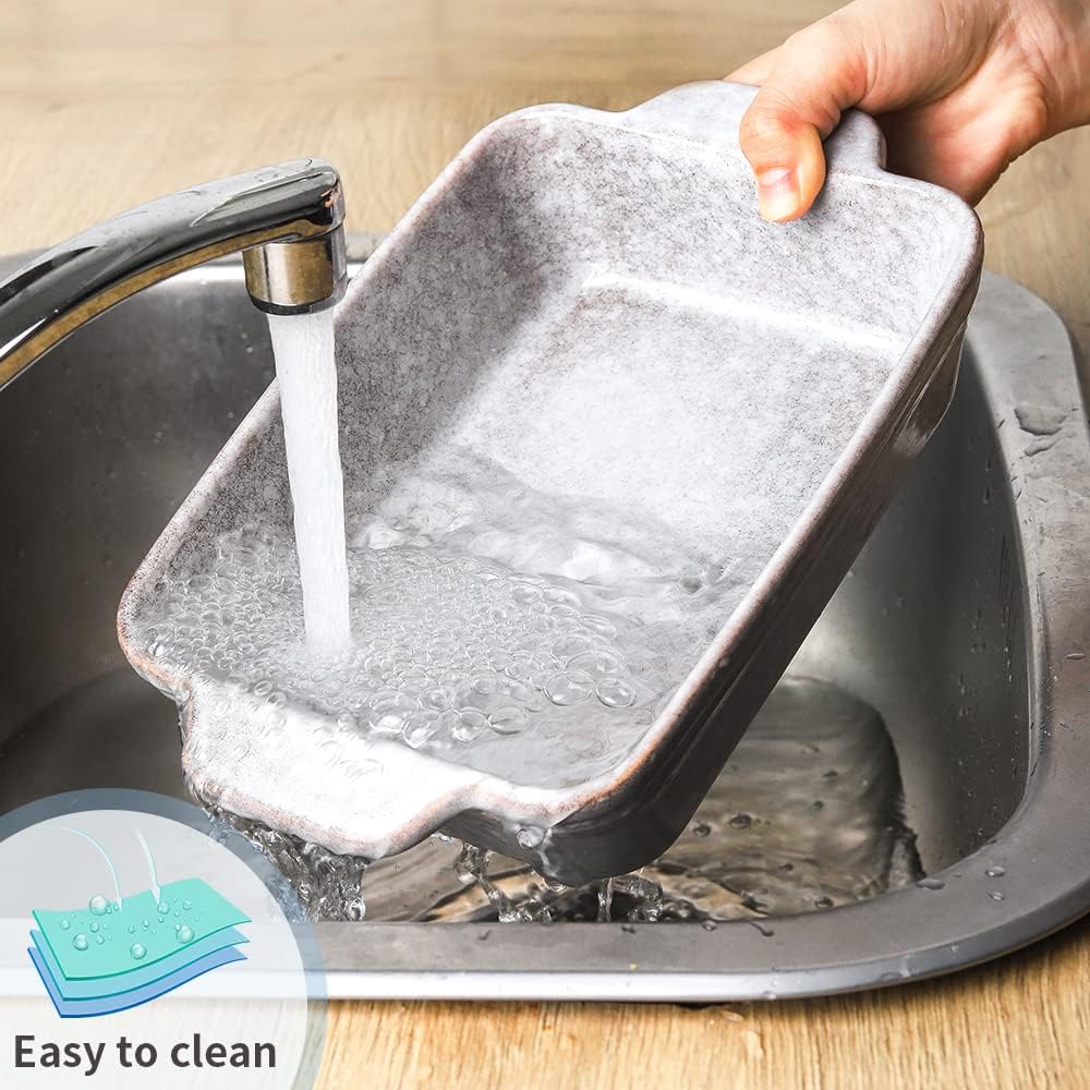 Bakeware Set, Ceramic Baking Dish Set, Rectangular Casserole Dish Set, lasagna Pan, Baking Pans Set for Cooking, Cake Dinner, Kitchen, 9 x 13 Inches, Reactive Glaze 3-Piece (Variable Grey)