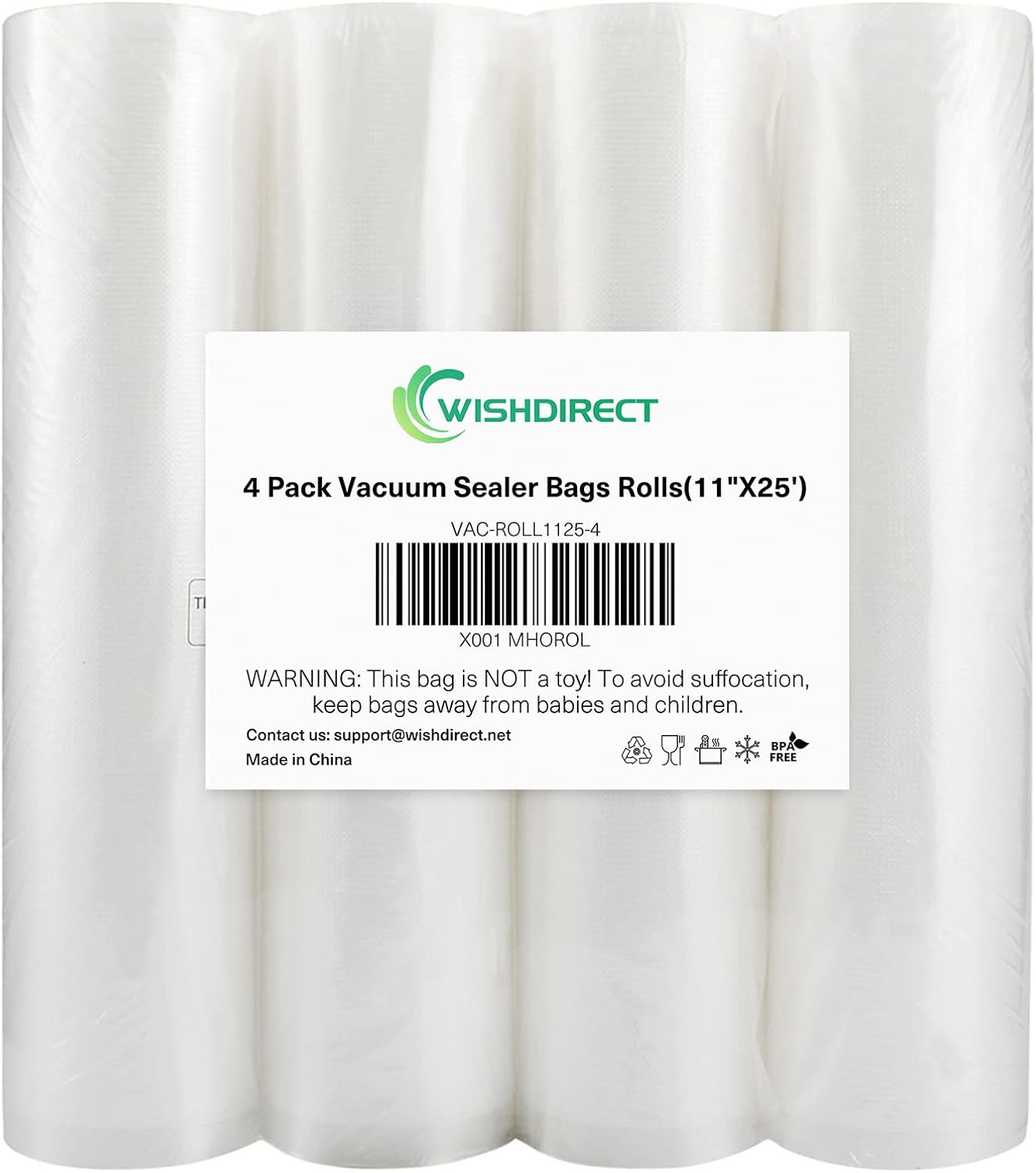 Vacuum Sealer Bags Rolls Compatible with FoodSaver 4-Pack 11" x 25' Vacuum Seal Rolls Fit Inside Machine Double-Side Embossed BPA-Free Bags for Sous Vide or Food Storage (Total 100 Feet)