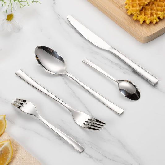 Silverware Set, Heavy Duty Mirror Polished Stainless Steel Flatware Set Modern Kitchen Utensils Set Rust-Proof Dishwasher Safe Knife Spoon Fork for Wedding Housewarming (60-Piece)