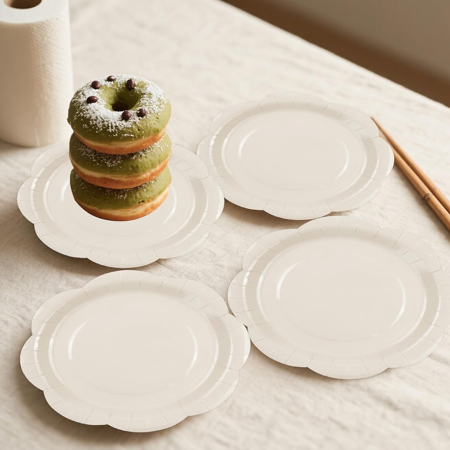 50 Pack Ivory Paper Plates 7 Inch, Disposable Cream Scalloped Plates Cake Dessert Plate for Dinner Baby Shower Wedding Bridal Shower Birthday Party Supplies (Ivory, 7 inch)