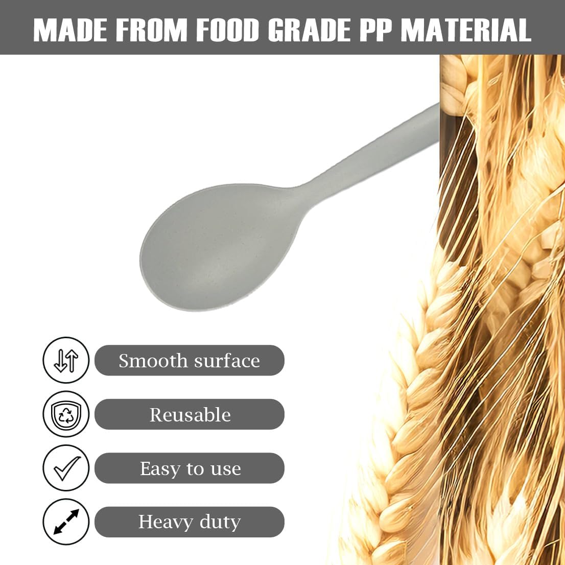 8 Pack 10" Large Reusable Plastic Wheat Straw Serving Spoon Set, 4 Serving Spoons & 4 Slotted Spoons, Kitchen Mixing Serving Spoon for Buffet Chafing Dish Catering (Gray Ombre/Not for Cooking)