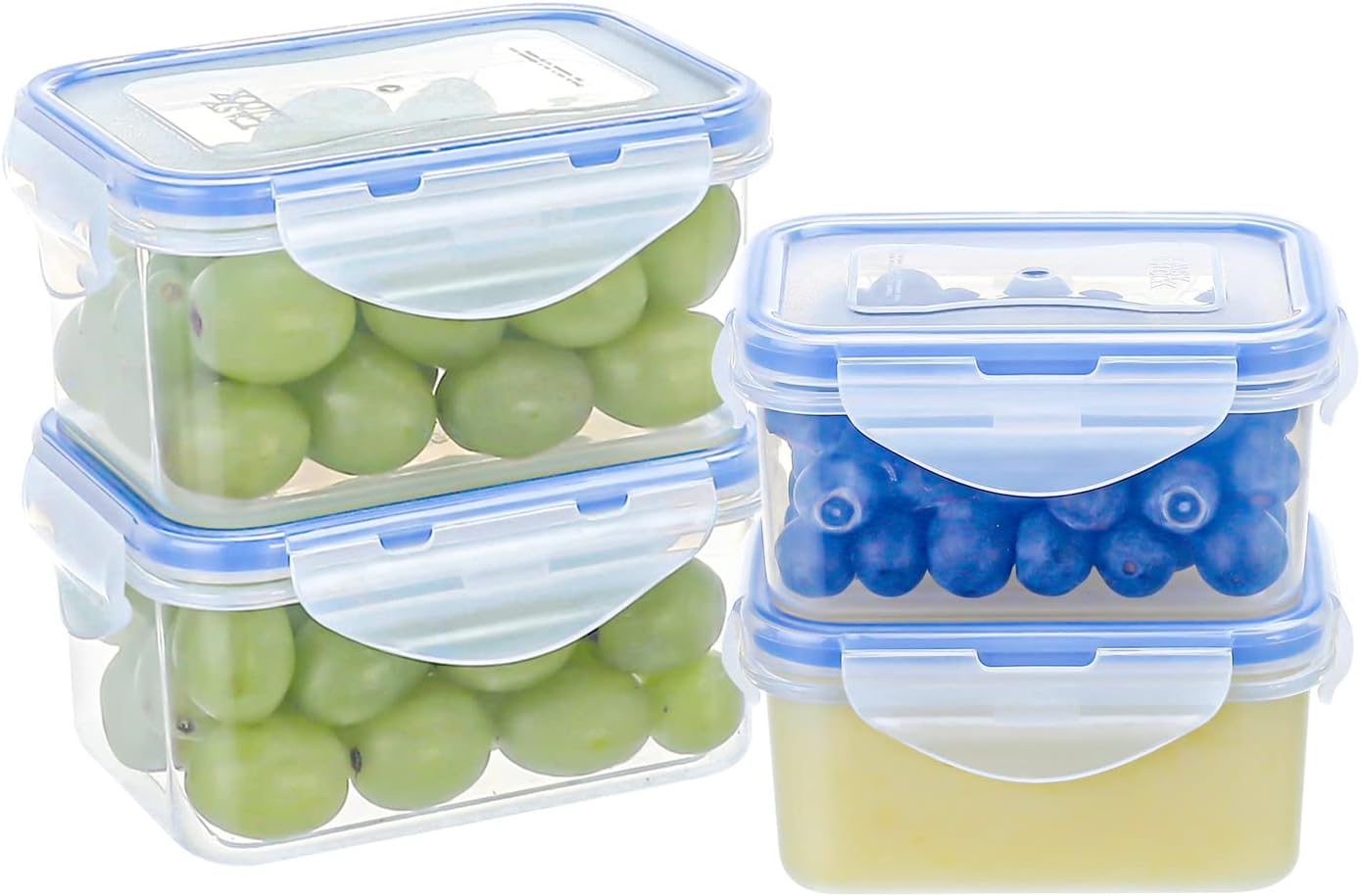 KIGI 4 Pack 17OZ 6OZ Small Plastic Containers Set Leakproof Rectangular Small Bento Box with Lids Airtight Mini Meal Prep
