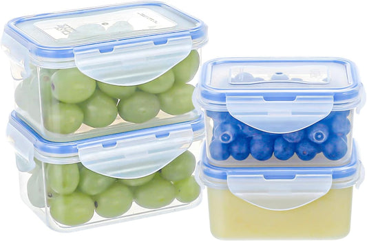 KIGI 4 Pack 17OZ 6OZ Small Plastic Containers Set Leakproof Rectangular Small Bento Box with Lids Airtight Mini Meal Prep