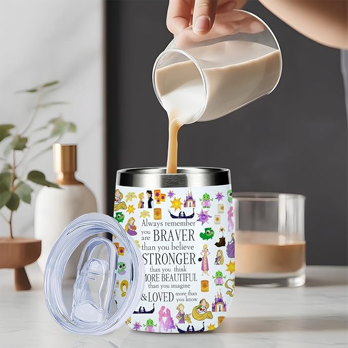 Magical Cute Wine Tumbler, Inspired Character Christmas Birthday Gifts for Women Mom Magic Inspirational Encouragement Gifts Coffee Cup Insulated Stainless Steel 12oz Wine Glass with Lid, Straw