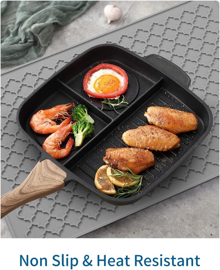 AMOAMI Dish Drying Mat,Heat-resistant,Easy Clean,Silicone Dish Drying Mats for kitchen Counter,Kitchen Gadgets Kitchen Accessories Kitchen Appliances (16" x 24", GREY)