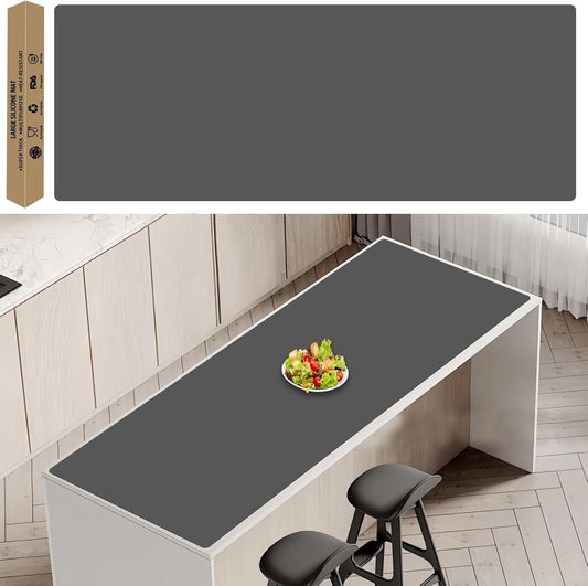 78.7''x23.6'' Extra Large Silicone Mat for Kitchen Counter, Heat Resistant Non-Slip Kitchen Island Protector Mat, Silicone Placemat for Countertop Protector, Dark Gray