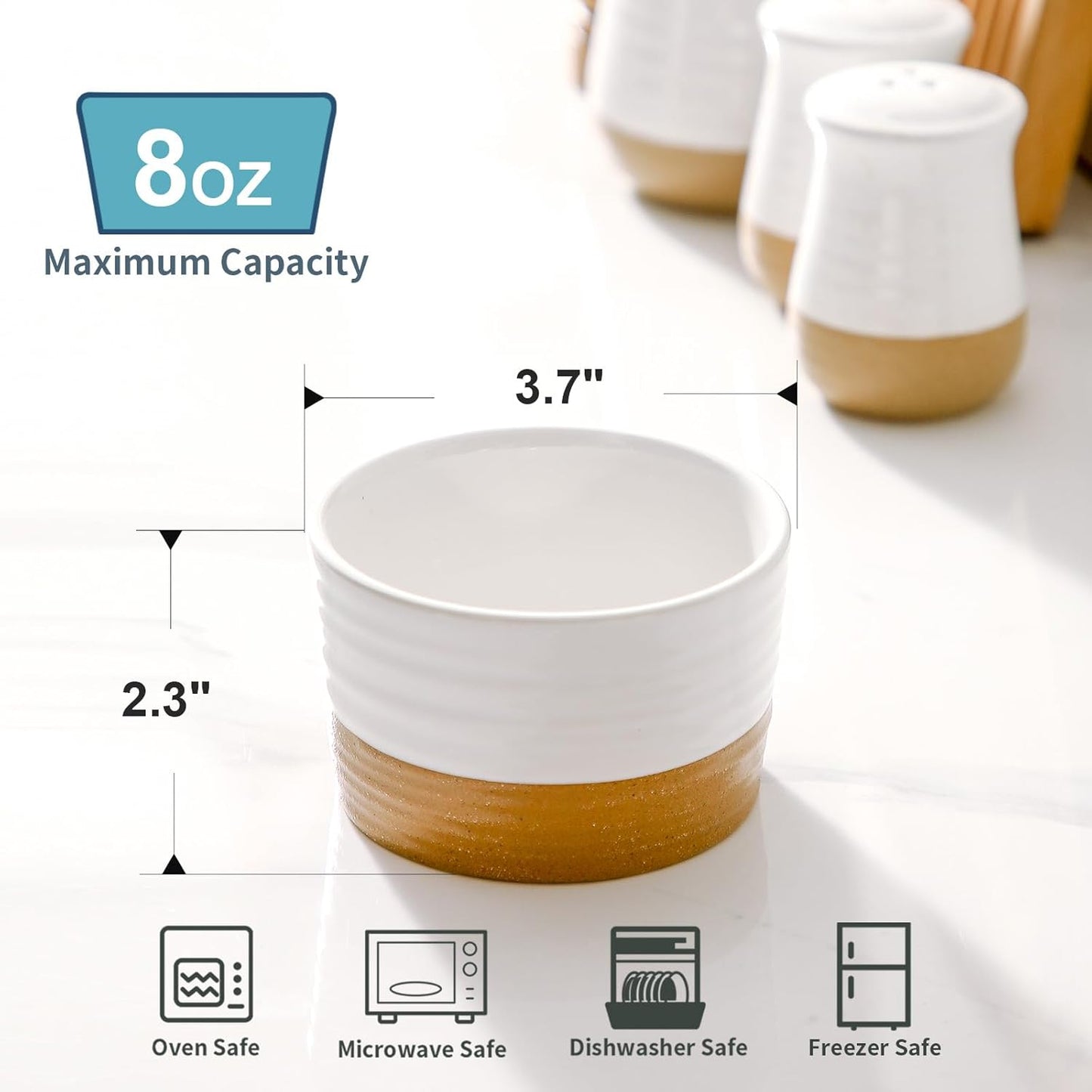 Ramekins 8 OZ for Creme Brulee Oven Safe,Ceramic Souffle Cups Set of 6,Small Dipping Sauce Cups for Charcuterie,Dessert,Dipping Sauce,Custard and Pudding,Microwave & Oven Safe,Patchwork White