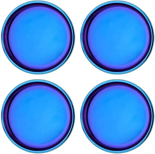 Ahimsa Stainless Steel Plates for Kids - 9" Round Blue Toddler Plates, Non Toxic Plate, BPA Free & Dishwasher Safe (Set of 4)