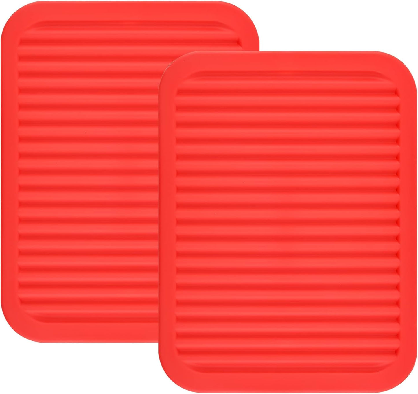 Silicone Trivet Set 2, Big Heat Resistant Mats for Hot Pots and Pans, Multi-Purpose & Versatile, 9 x 12 Inch Red