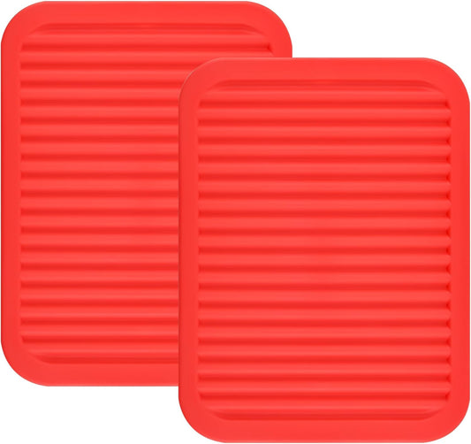 Silicone Trivet Set 2, Big Heat Resistant Mats for Hot Pots and Pans, Multi-Purpose & Versatile, 9 x 12 Inch Red