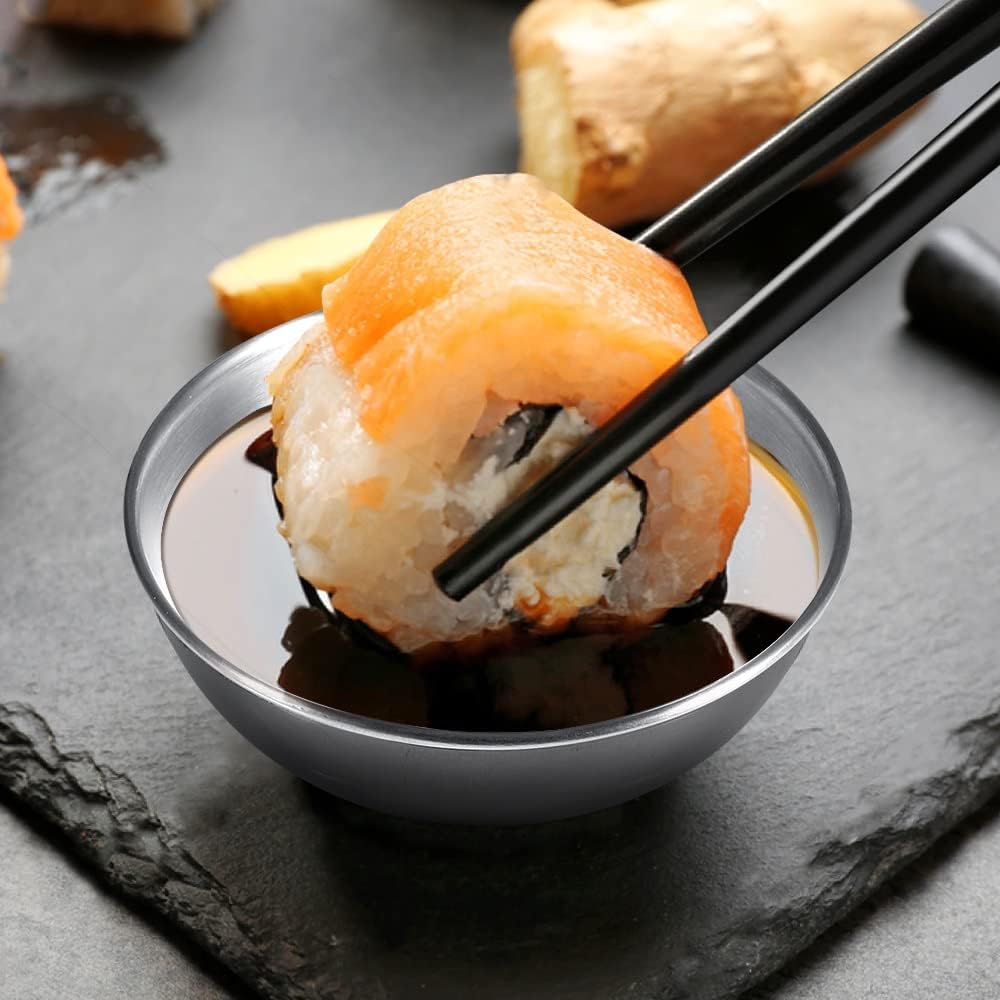 12 Pack 3.2inch Stainless Steel Sauce Dishes Mini Individual Saucers Bowl Round Seasoning Dishes Sushi Dipping Bowl Appetizer Plates, Sliver