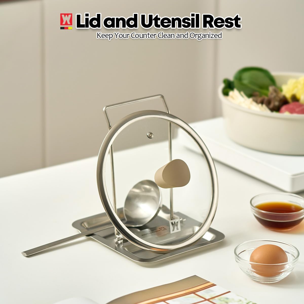 Foldable Stainless Steel Pot Lid Rest, Ladle Holder, Multifunctional Kitchen Organizer Stand, Easy Storage, Dishcloth Rack, Pan Lid Holder, Cooking Utensil Holder Organizer