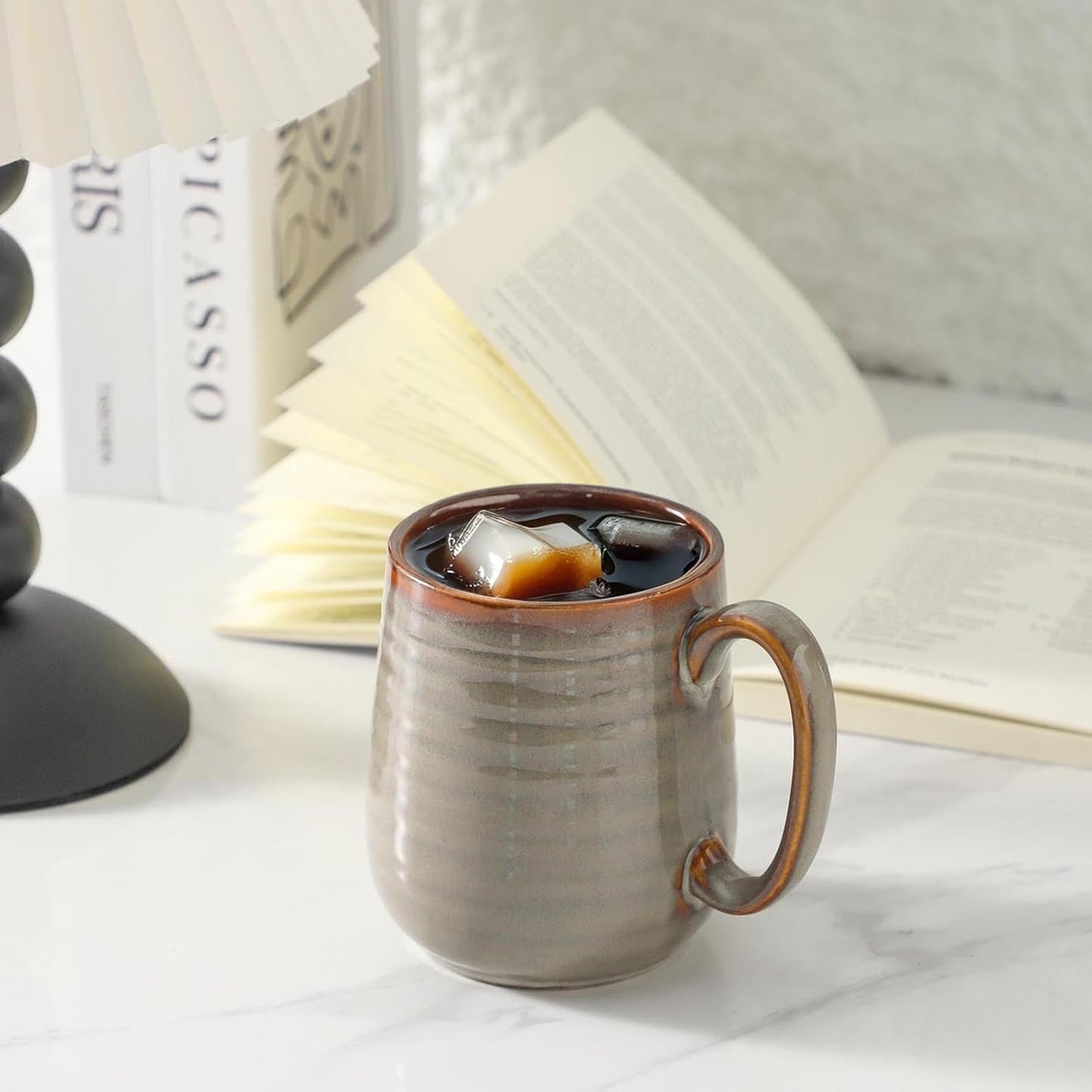 MEKY Ceramic Coffee Mugs Set of 6, 15oz Coffee Cups for Office and Home, Latte Mug Set for Birthday Thanksgiving Housewarming Gift, Dishwasher Microwave Safe, Brown