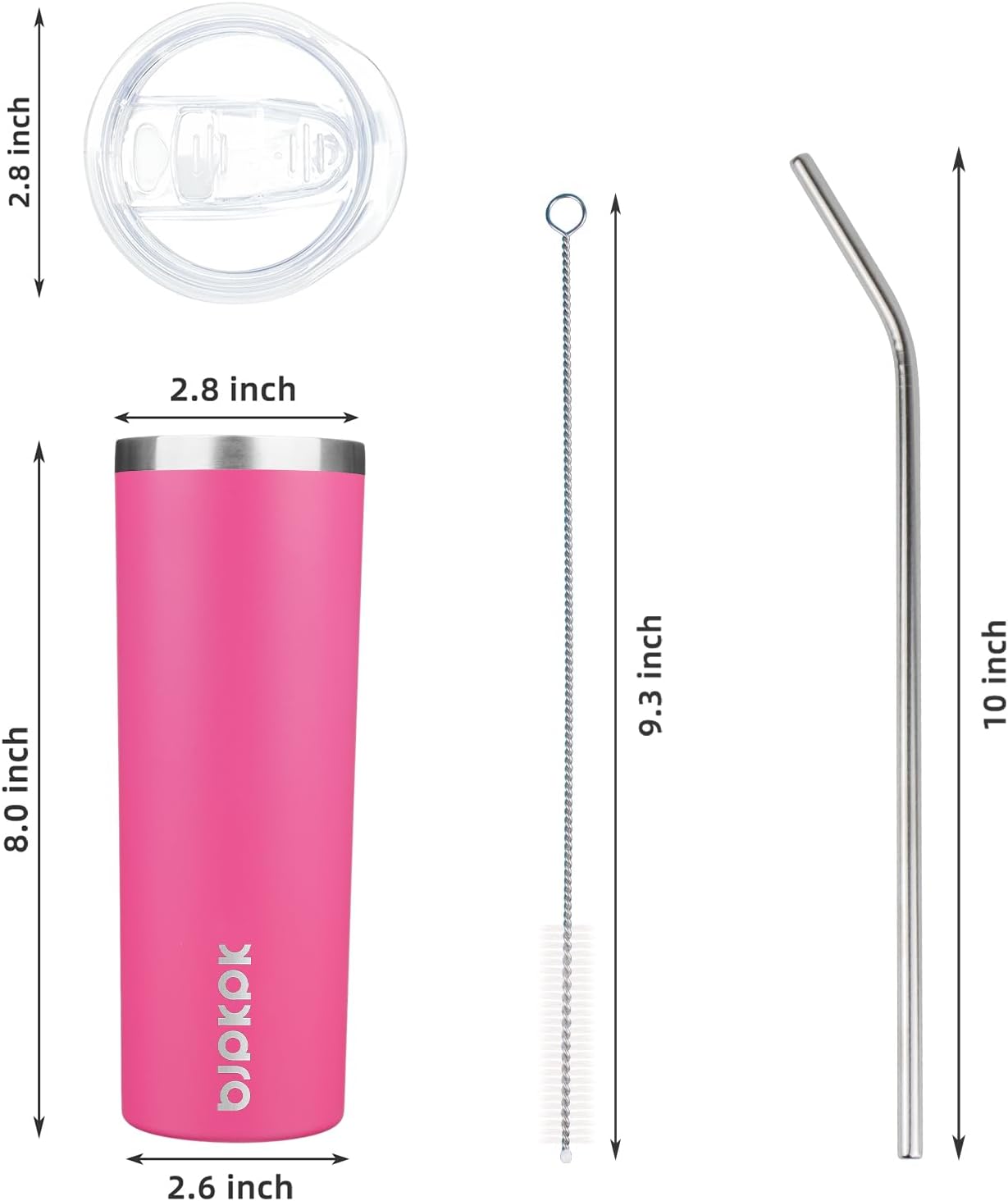 BJPKPK 2 Pack 20oz Skinny Tumblers with Lid Insulated Travel Coffee Cup Stainless Steel Thermal Mug,Turquoise,Pink