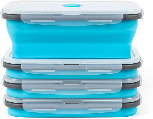 Collapsible Silicone Food Storage Containers Set with Lid & Air Vent,Foldable Lunch Containers(4PCS,Blue,40oz)