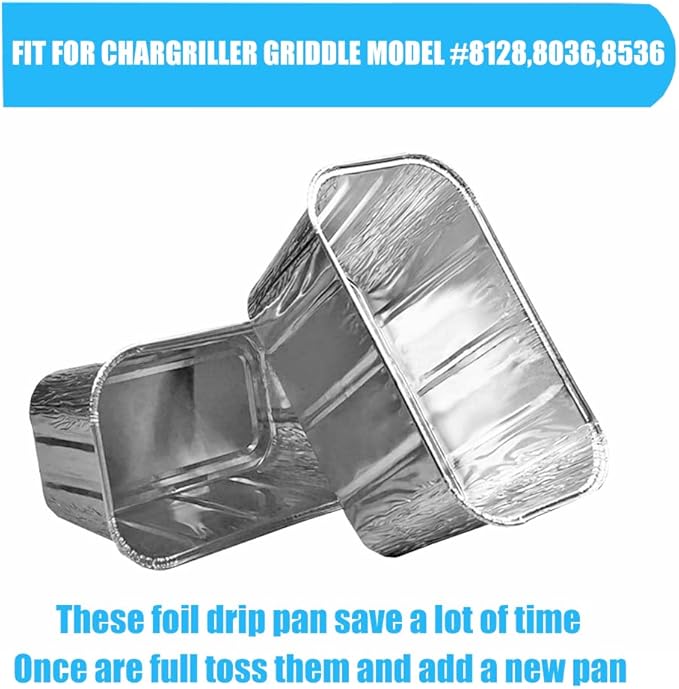 25 Pack Foil Drip Pan Liners for Char Griller 8128 8036 8536 Flat Iron Griddle Gas Grills, Compatible with CharGriller Flatiron Griddle Grease Cup Liners, Aluminum Pans Disposable 7" x 4.2"