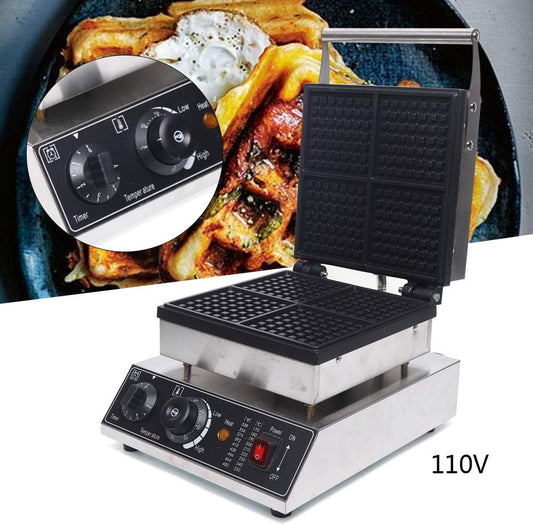 110V Commercial Waffle Maker 4Pcs Nonstick 1750W Electric Waffle Machine Stainless Steel Waffle Maker Suitable for Bakeries Snack Bar Family