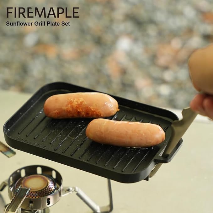 Fire Maple Compact Aluminium Alloy Mini Griddle Set with Stainless Steel Tongs - Portable Heating Kit for Outdoor and Indoor Use