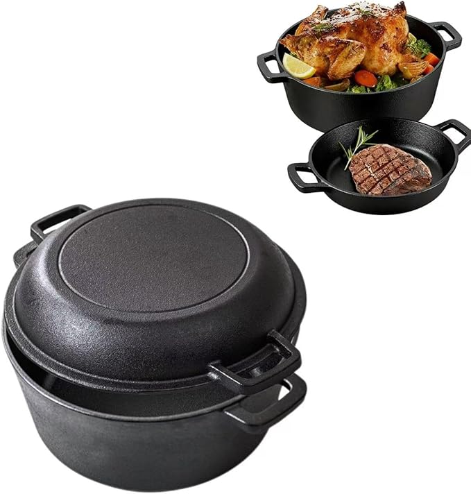 Dutch Oven Pot with Lid, 10 Inch Enameled Cast Iron Dutch Oven for Bread Baking, Camping Cookware, Perfect for Frying, Frying Steaks & Stewing Soups at Home