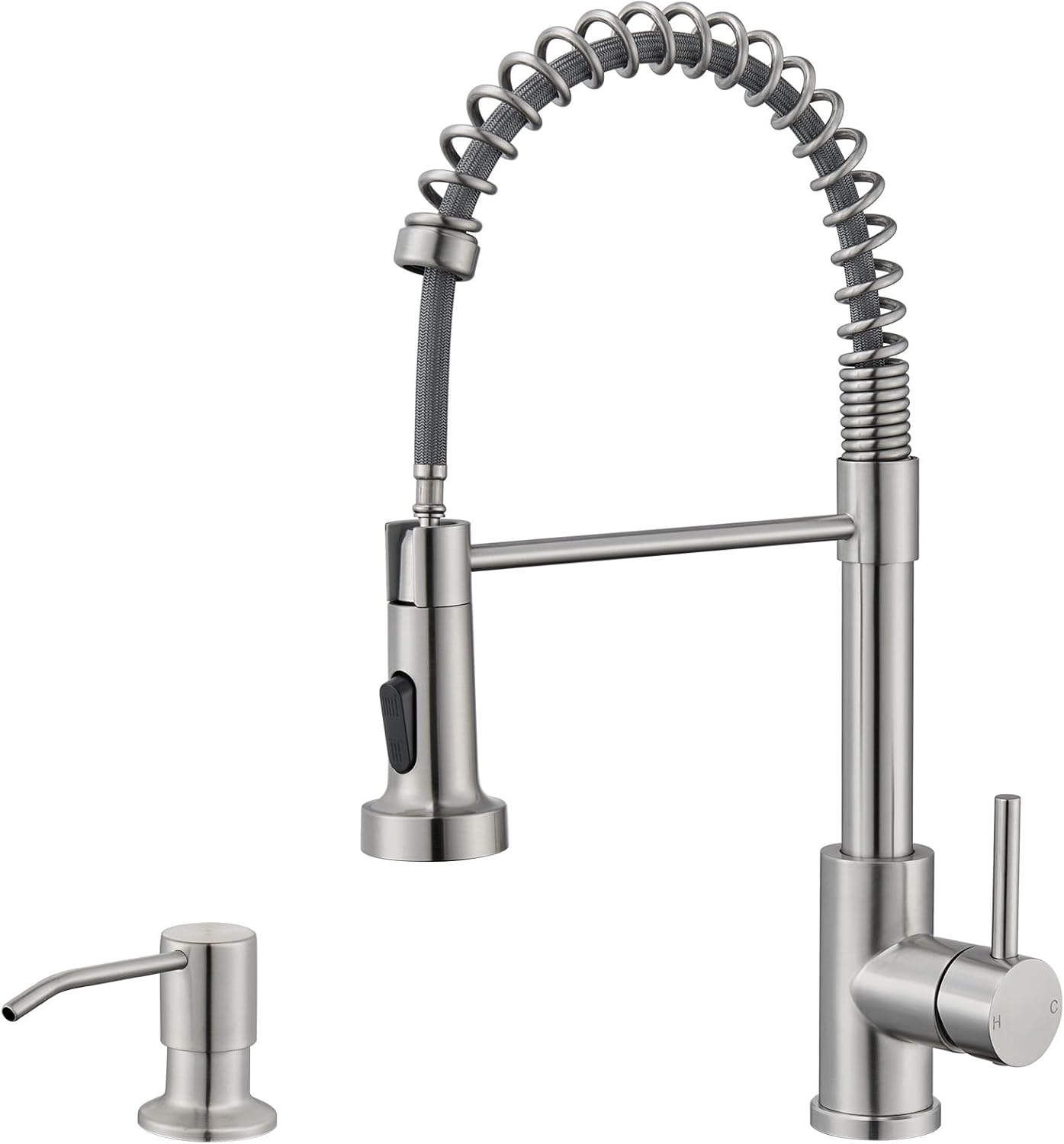 Kitchen Faucet with Sprayer Soap Dispenser Brushed Nickel Stainless Steel Single Handle 1 or 3 Hole Dual Function Spring Commercial Kitchen Faucets for Farmhouse Camper Laundry Rv Bar