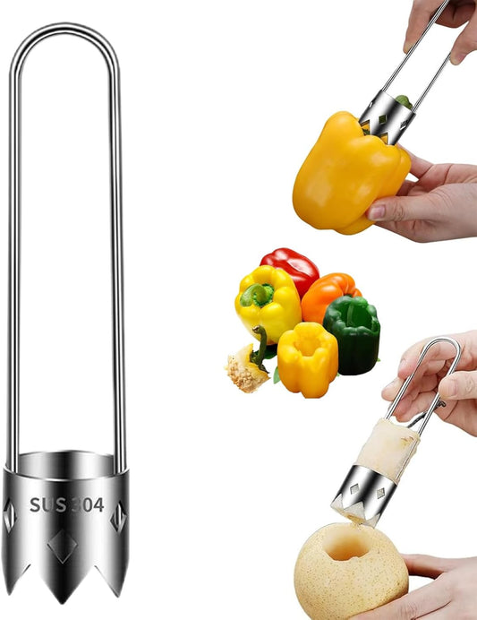 Red Bell Pepper Corer Seed Remover Tool- Pepper, Pineapple, Pear,Apple Corer - 304 Stainless Steel, Rust Resistant, Designed for a Wide Range of Fruits and Vegetables-Easy to Clean