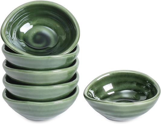 vicrays Ceramic Dipping Sauce Bowls – Small Charcuterie Dip Cups Cooking Prep Condiment Oil Dish Mini Tapas Plates for Soy Sushi Salsas Wasabi Appetizer Dessert - Set of 6 Green