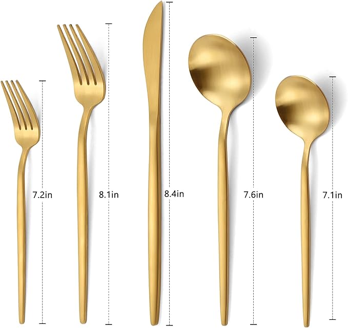 Matte Gold Silverware Set, VANVRO 20-Piece Stainless Steel Flatware Set, Satin Finish tableware Cutlery Set, Service for 4, Home and Restaurant, Dishwasher Safe