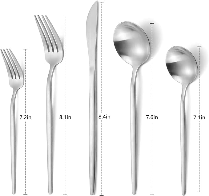 Matte Silverware Set, VANVRO 40-Piece Stainless Steel Flatware Set, Satin Finish tableware Cutlery Set, Service for 8, Home and Restaurant, Dishwasher Safe