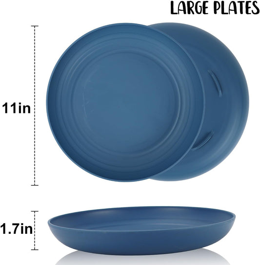 11 Inch Large Wheat Straw Plates 8 Pieces, Unbreakable Dinner Plates Reusable Plastic Plates Alternatives, Microwave Safe Plates for Kitchen, Plates Set of 8 (Multicolor)