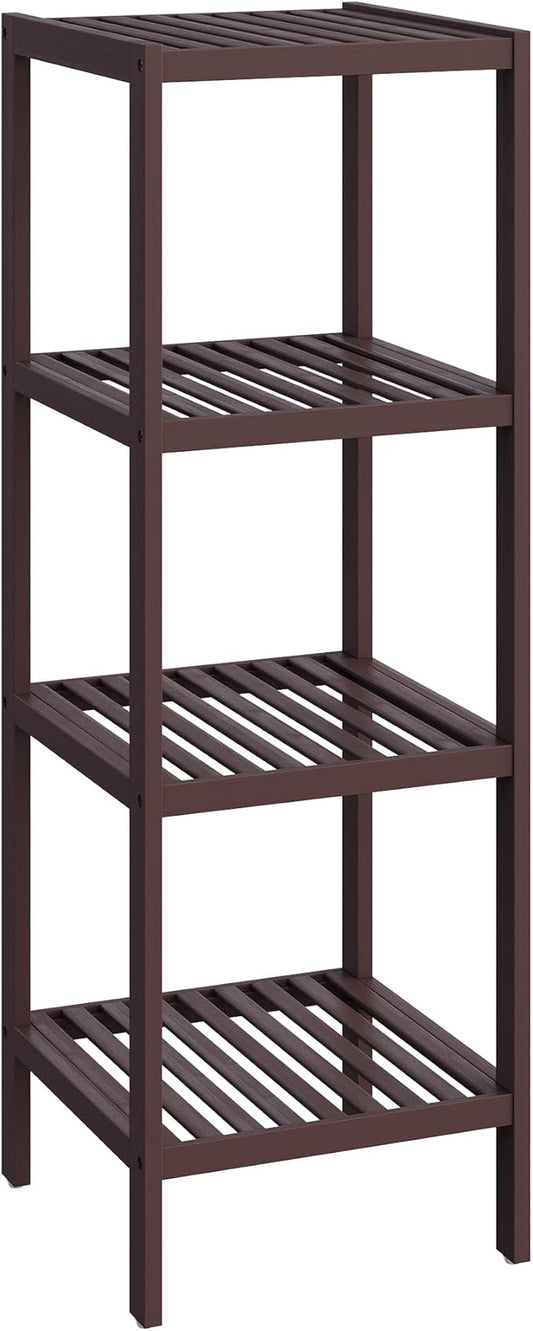 SONGMICS Bamboo Storage Shelf, 4-Tier Shelving Unit, Multifunctional, in the Entryway, Bathroom, Living Room, Balcony, Kitchen, 13 x 13 x 38.6 Inches, Brown UBCB54C