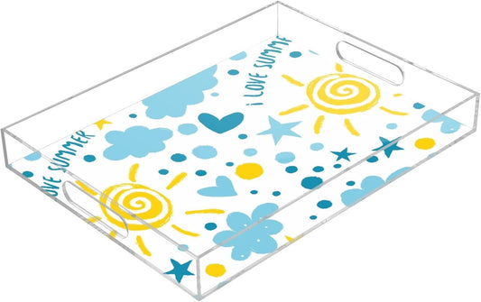 Acrylic Serving Tray with Handles Spill Proof Kitchen Storage Tray Clear Decorative Tray Makeup Drawer Organizer Storage Tray for Bathroom Living Room Ottoman 15.7x11.8Inches