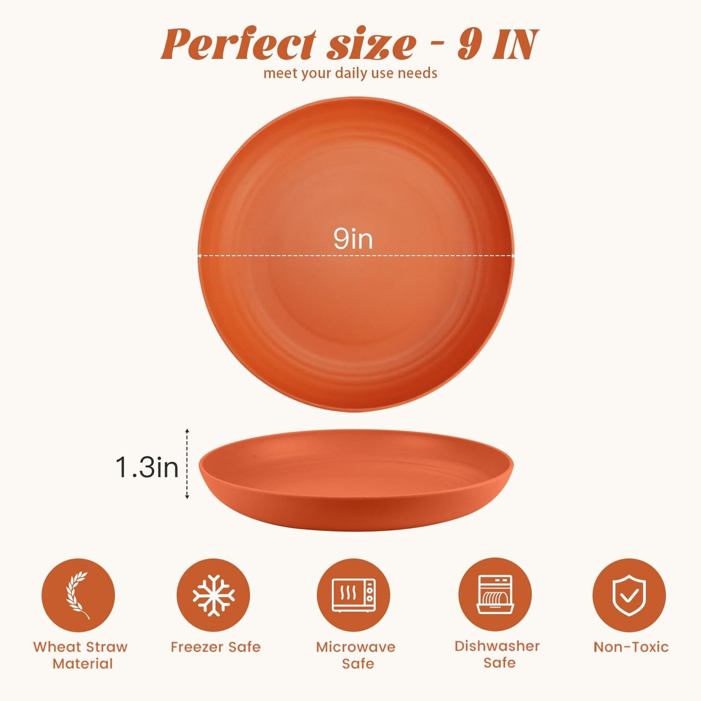 Homienly Dinner Plates, Deep Plate Set, Alternative to Plastic Plates, Microwave and Dishwasher Safe Wheat Straw Plates for Kitchen, Camping, Unbreakable Plate with 6 Colors, Set of 6 (9 Inch, Multi)