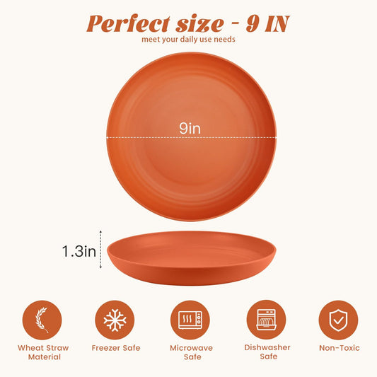 Homienly Dinner Plates, Deep Plate Set, Alternative to Plastic Plates, Microwave and Dishwasher Safe Wheat Straw Plates for Kitchen, Camping, Unbreakable Plate with 6 Colors, Set of 6 (9 Inch, Multi)
