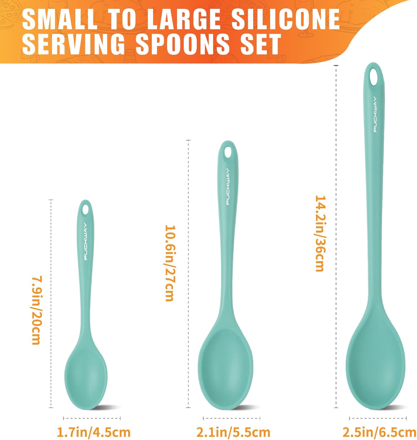 3 Pcs Silicone Spoons Set of 7.9 10.6 14.2 inch for Cooking, Heat Resistant Kitchen Spoons for Mixing, Stirring, and Serving, Small to Large Non Stick (Green)