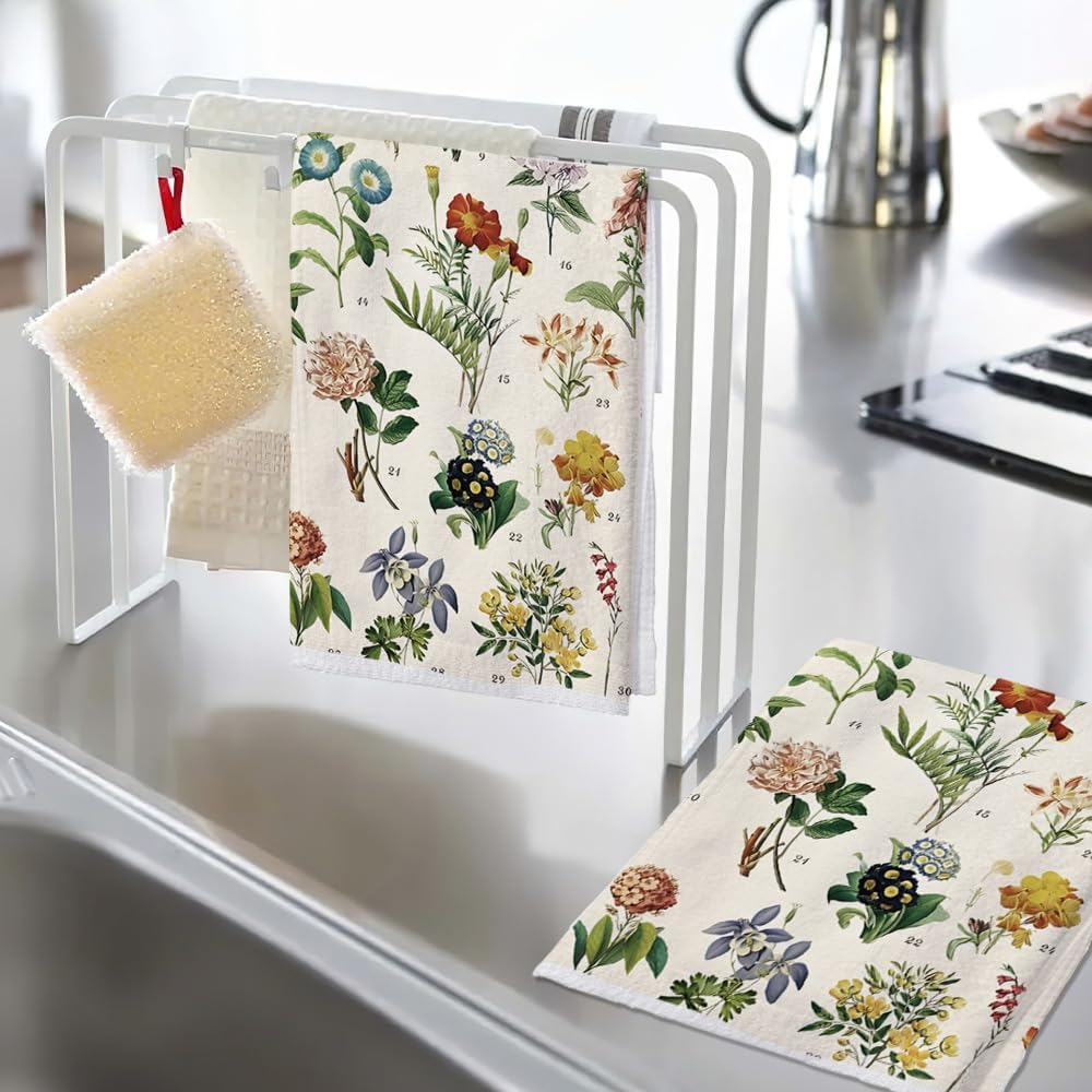 Vintage Wildflowers Botanical Kitchen Dish Towels Bathroom Towel Cottage Core Kitchen Towel Floral Illustrative Reference Flower Hand Towels 16 x 24 Inch