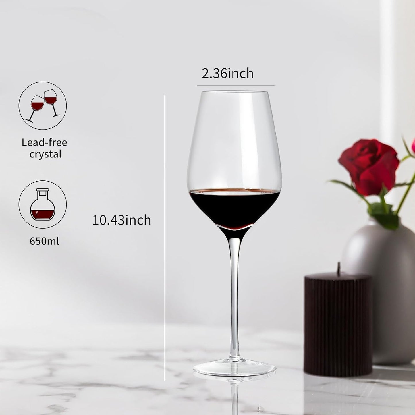ACHEER Long Stem Crystal Bordeaux Red Wine Glasses Set of 2,Large 20 Oz, Hand Blown,Lead-Free, Clear, Crystal Wine Glass, Gift Box,-Perfect present for any Occasion,Gift for Men,Women