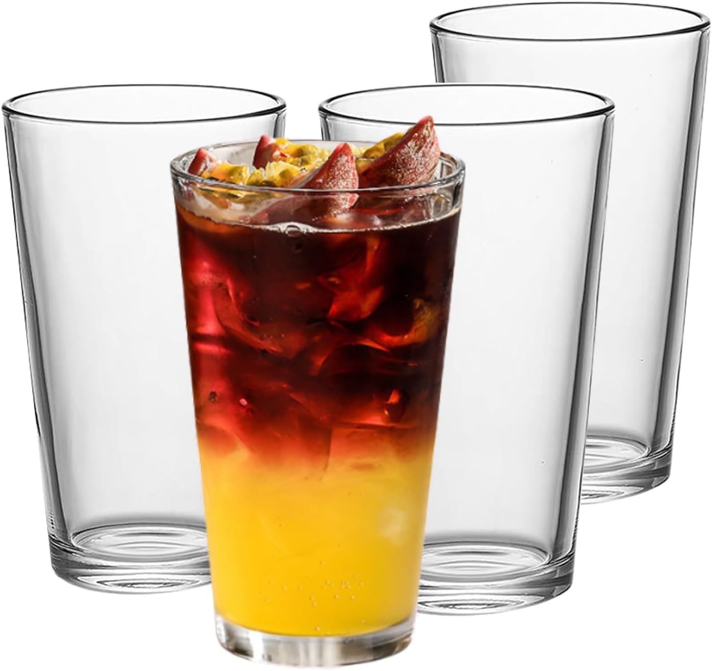 16.3 oz Drinking Glasses Set of 4, Glass Cups Set,Pint Glasses, Iced Coffee Cups,Highball Drinkware Glassware, Water Glasses for Cocktails,Beer,Wine,Juice